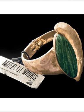 NWT Robert Lee Morris Gold-tone Green Malachite Stone Sculptural Hinged Bracelet